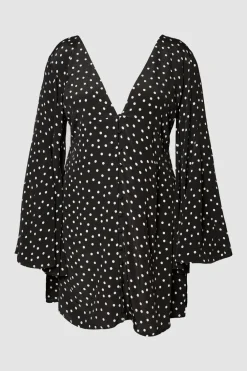 Mini Dresses|Dresses^Nasty Gal Plus Polka Dot Button Down Extreme Flared Sleeve Mini Dress |
