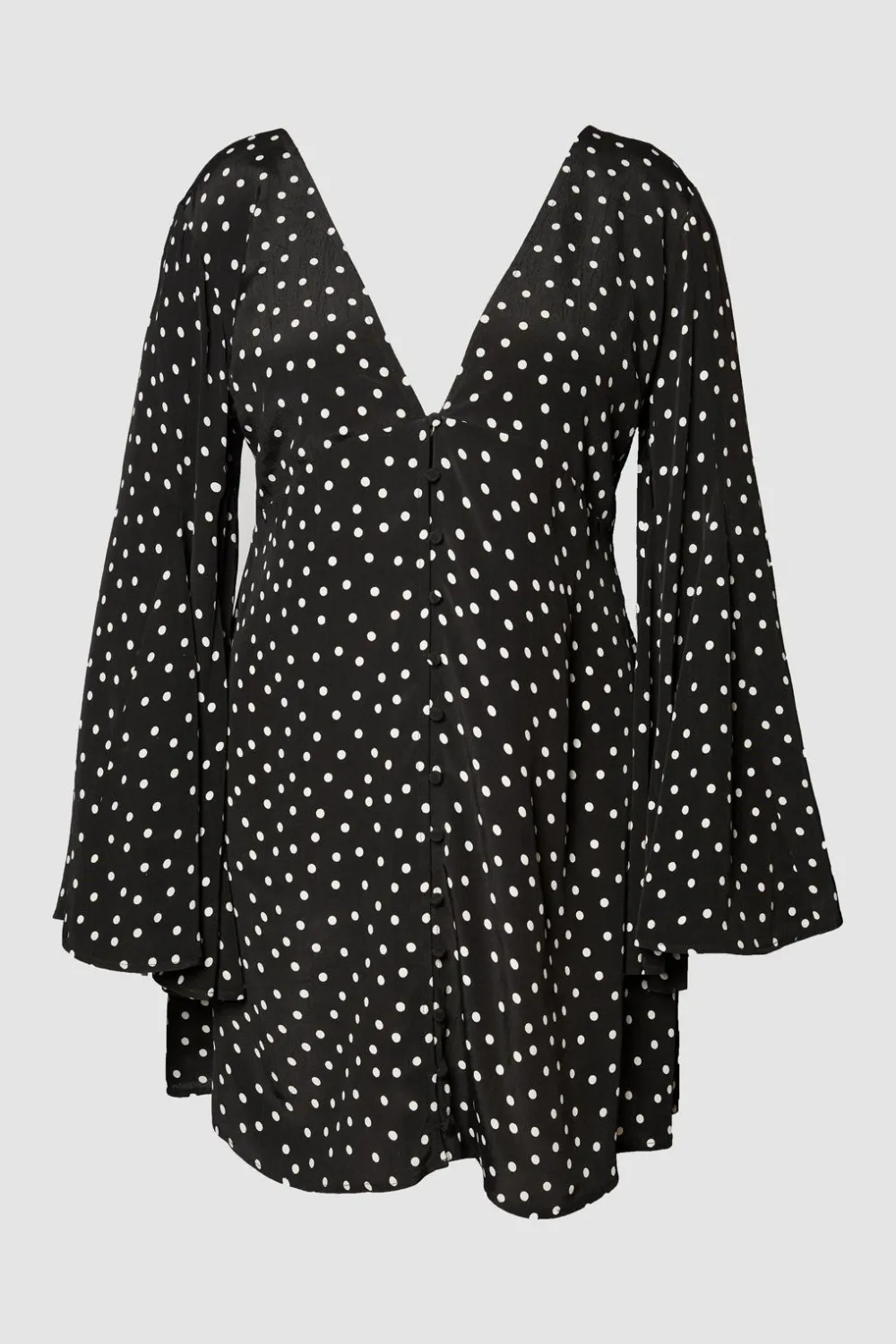 Mini Dresses|Dresses^Nasty Gal Plus Polka Dot Button Down Extreme Flared Sleeve Mini Dress |