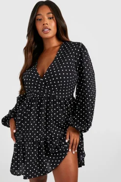 Dresses^Nasty Gal Plus Polka Dot Wrap Balloon Smock Dress |