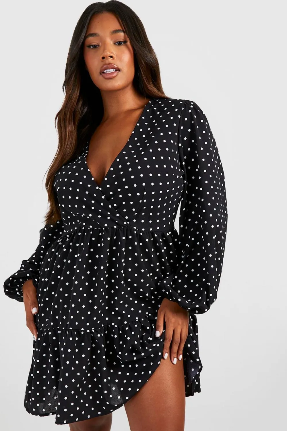 Dresses^Nasty Gal Plus Polka Dot Wrap Balloon Smock Dress |