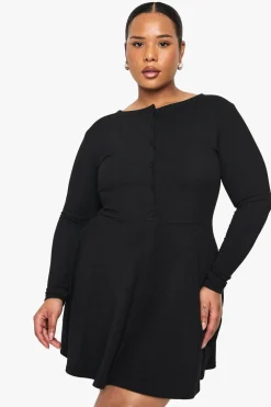 Dresses^Nasty Gal plus rib button down mini skater dress |