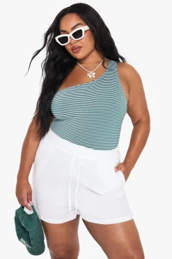 Stripes^Nasty Gal Plus Seersucker Stripe One Shoulder Swimsuit |