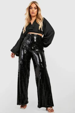 Sequin Outfits|Pants^Nasty Gal Plus Sequin Wide Leg Trousers |