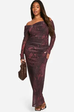 Animal Print|Dresses^Nasty Gal Plus Snake Bardot Ring Detail Midaxi Dress |