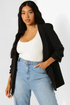 Blazers|Blazers^Nasty Gal Plus Stretch Woven Ruched Sleeve Blazer |