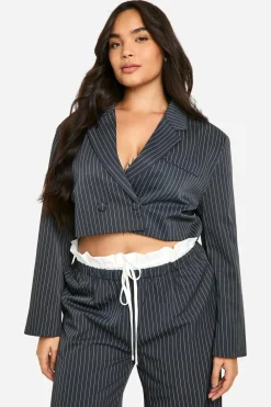 Stripes|Blazers^Nasty Gal Plus Stripe Cropped Blazer |