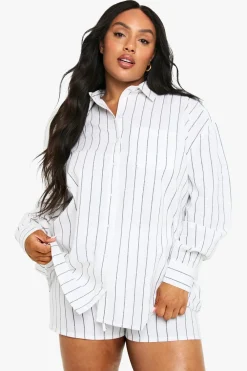 Stripes^Nasty Gal Plus Stripe Long Sleeve Shirt And Shorts Co Ord |