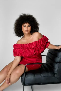 Wedding Guest Dresses|Formal Wear^Nasty Gal Plus Taffeta Ruched Bardot Mini Dress |