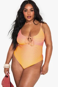 Stripes^Nasty Gal PLUS TEXTURED STRIPE CUTOUT SWIMSUIT |