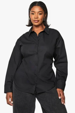 Shirts|Shirts^Nasty Gal Plus Tie Cross Back Cinched Long Line Shirt |