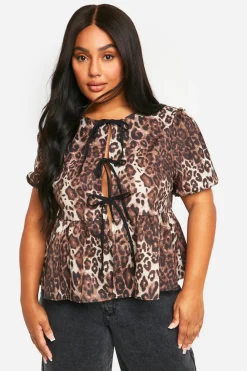 Animal Print|Tops^Nasty Gal Plus Tie Front Leopard Smock Top |