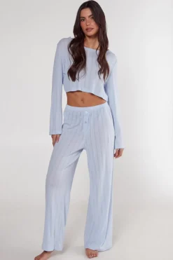 Sleepwear^Nasty Gal Pointelle Long Sleeve Cropped Top And Trouser Pajama Set |