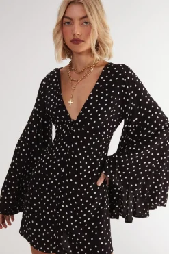 Mini Dresses|Dresses^Nasty Gal Polka Dot Button Down Extreme Flared Sleeve Mini Dress |