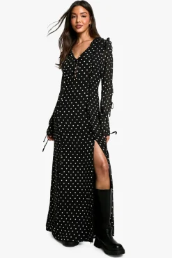 Dresses^Nasty Gal Polka Dot Chiffon Flare Sleeve Maxi Dress |
