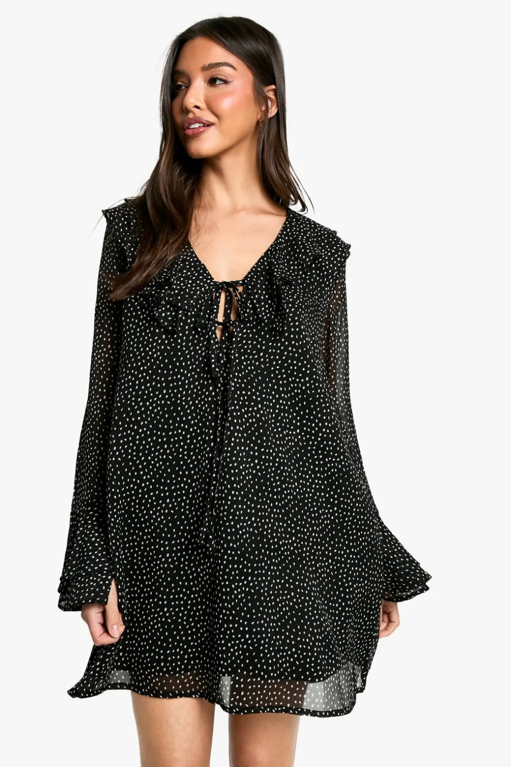 Dresses^Nasty Gal Polka Dot Ruffle Shift Mini Dress |