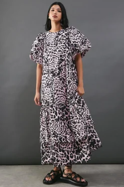 Animal Print|Dresses^Nasty Gal Poplin Leopard Print Volume Sleeve Scallop Detail Smock Dress |