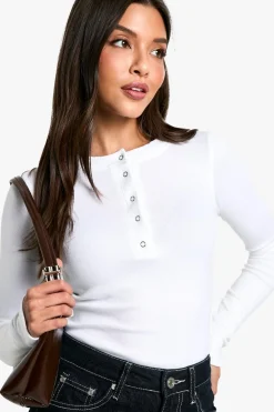 Tops^Nasty Gal Popper Front Rib Long Sleeve Top |