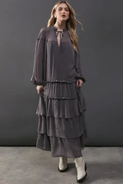 Dresses^Nasty Gal Premium Chiffon Tie Neck Tier Smock Maxi Dress |