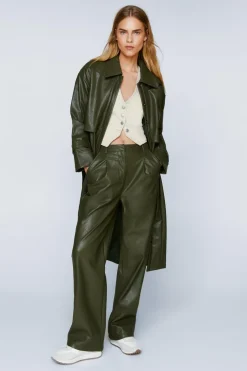 Leather^Nasty Gal Premium Faux Leather Pleated Straight Leg Pants |