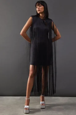 Fringing|Dresses^Nasty Gal Premium Fringe Sleeveless Mini Dress |