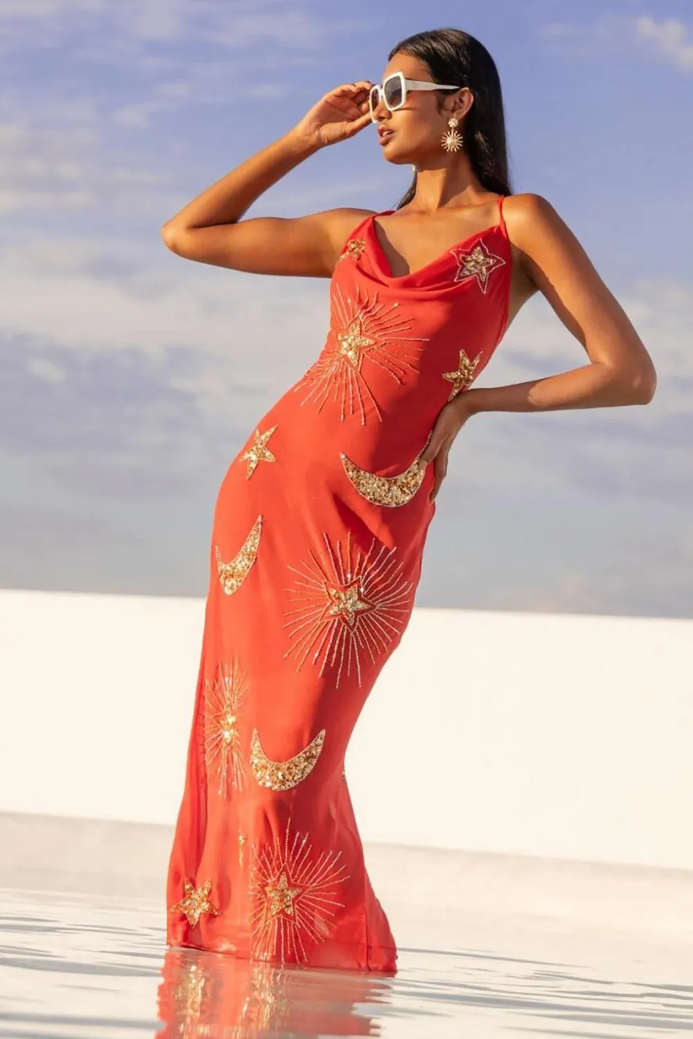 Dresses^Nasty Gal Premium Hand Embellished Celestial Cowl Neck Maxi Beach Dress |