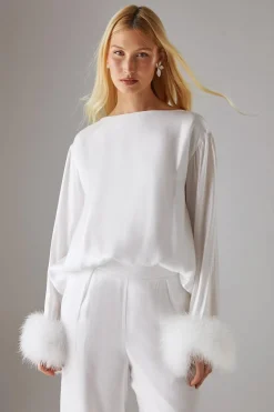 Tops^Nasty Gal Premium Iridescent Feather Cuff Oversized Top |