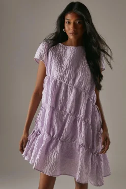 Dresses^Nasty Gal Premium Jacquard Gathered Channel Smock Mini Dress |