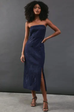 Dresses^Nasty Gal Premium Lace Jacquard Bandeau Double Breasted Midi Dress |