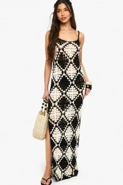 Crochet|Knitwear^Nasty Gal Premium Mono Patchwork Crochet Maxi Dress |