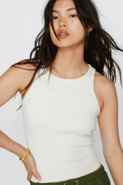 Airport Outfits|White Outfits^Nasty Gal Premium Racer Back Ribbed Tank Top |