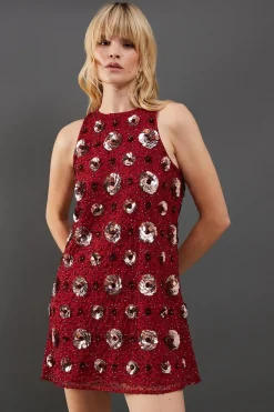 Sequin Outfits|Dresses^Nasty Gal Premium Rose Hand Embellished Sequin Racer Mini Dress |