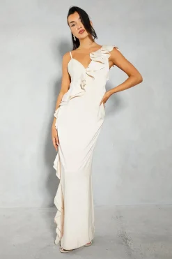 Dresses^Nasty Gal Premium Satin Frill Split Leg Maxi Slip Dress |