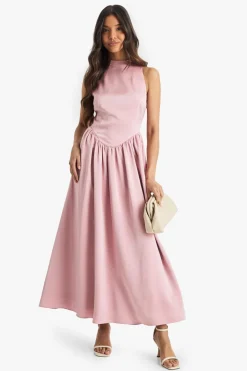 Dresses^Nasty Gal Premium Satin High Neck Volume Midaxi Dress |