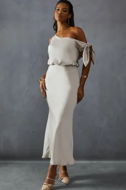 Dresses^Nasty Gal Premium Satin Off Shoulder Fishtail Bridesmaid Dress |