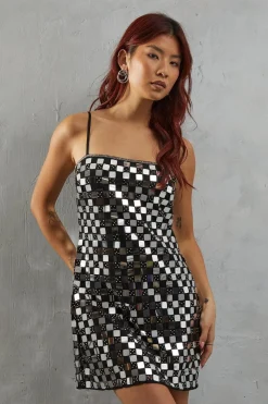 Sequin Outfits|Dresses^Nasty Gal Premium Square Embellished Sequin Strappy Mini Dress |