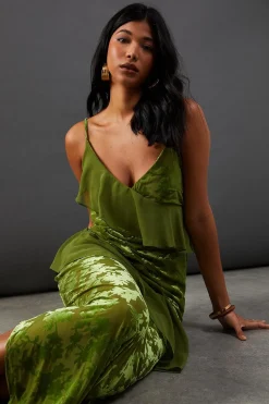 Dresses^Nasty Gal Premium Velvet Chiffon Mix Frill Strappy Midaxi Dress |