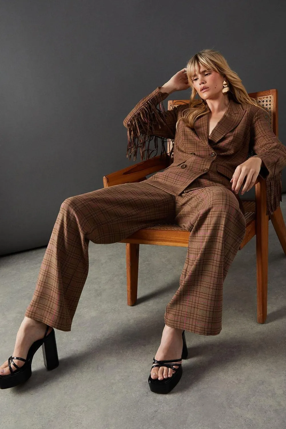 Pants^Nasty Gal Premium Wide Leg Heritage Check Trousers |