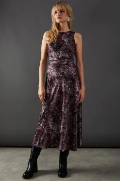 Dresses^Nasty Gal Print Satin Racer Neck Bias Midi Slip Dress |