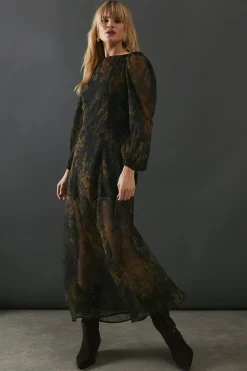 Dresses^Nasty Gal Printed Chiffon Long Sleeve Maxi Dress |