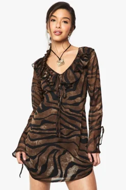 Dresses^Nasty Gal Printed Chiffon Ruffle Shift Dress |