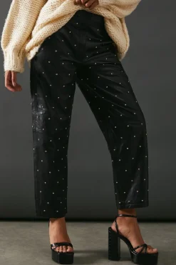 Leather|Pants^Nasty Gal Real Leather All Over Stud Barrel Leg Trouser |