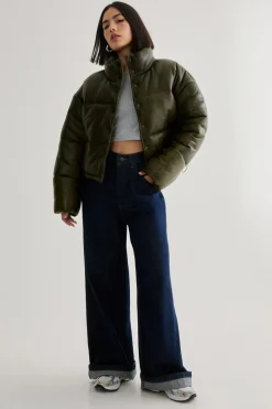 Jackets^Nasty Gal Real Leather Distressed Puffer Coat |