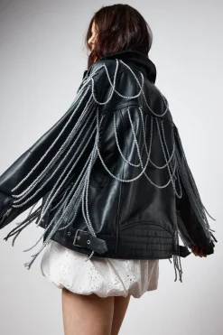 Leather^Nasty Gal Real Leather Pearl Trim Detail Jacket |