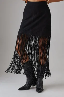 Real & Faux Suede|Fringing^Nasty Gal Real Suede Fringed Maxi Skirt |