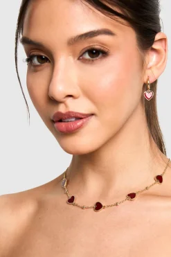 Jewelry^Nasty Gal Red Enamel Scattered Heart Necklace |