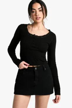 Tops^Nasty Gal Rib Long Sleeve Top With Lace Trim |
