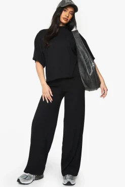 Two Piece Sets|Two Piece Sets^Nasty Gal Rib Oversized Short Sleeve Top & Wide Leg Trouser Set |