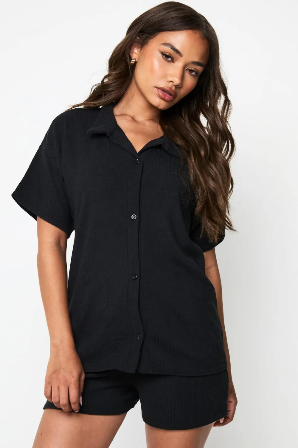 Sleepwear^Nasty Gal Rib Short Sleeve Shirt & Shorts Set |