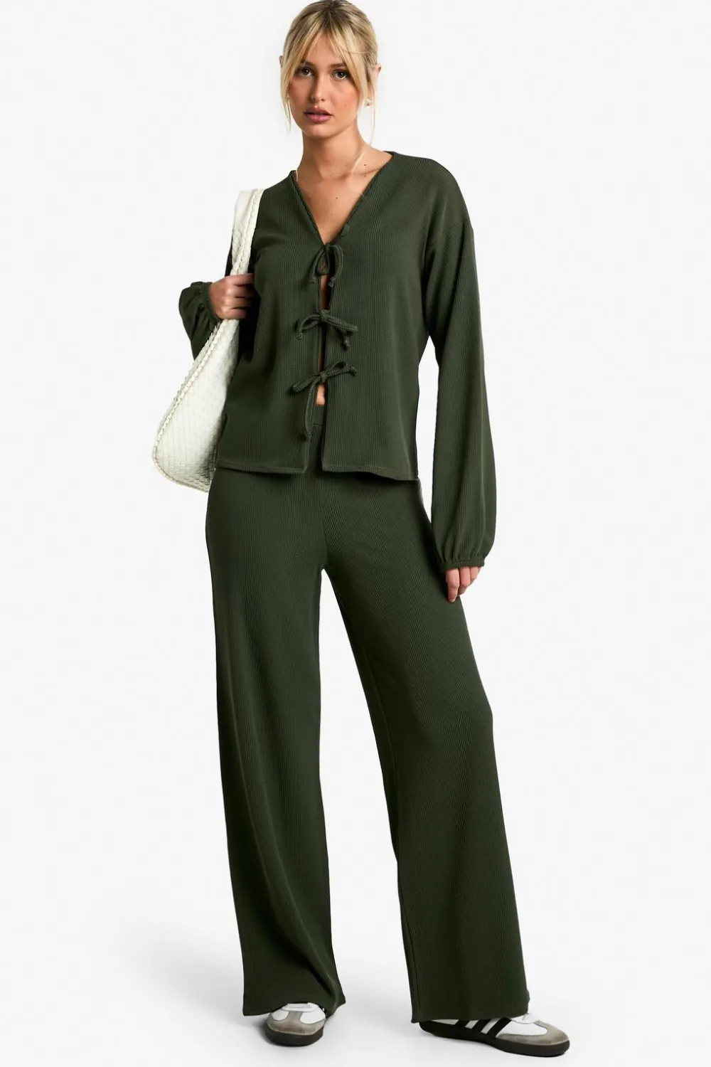 Two Piece Sets|Two Piece Sets^Nasty Gal Rib Tie Front Blouse and Trouser Co-ord |