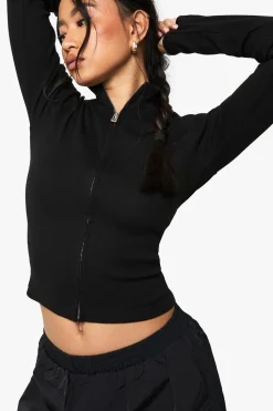 Tops^Nasty Gal Rib Zip Through Long Sleeve Top |